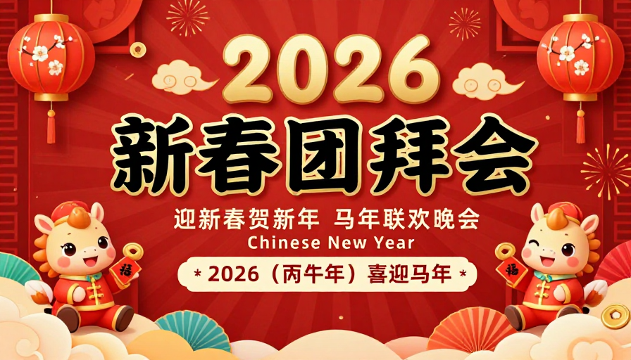 2026新春团拜会:传统中国风喜庆新年海报