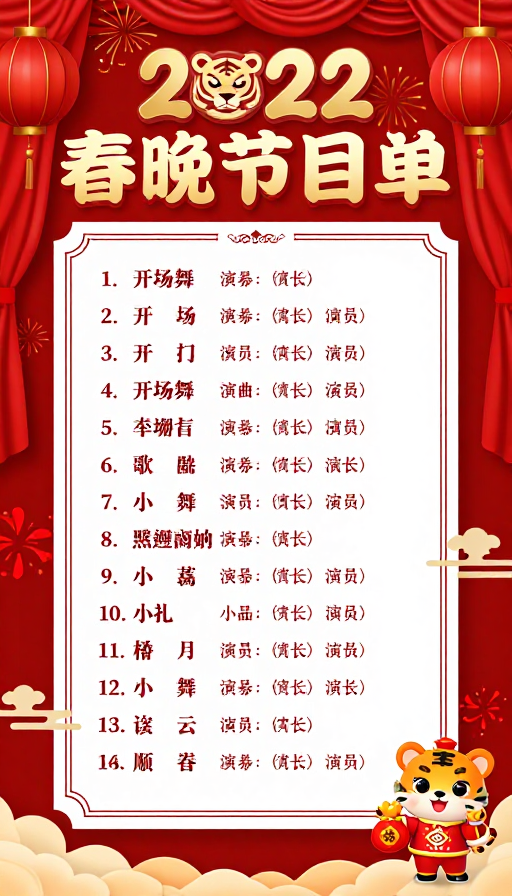 2022春节晚会喜庆节目单海报:传统与现代交融