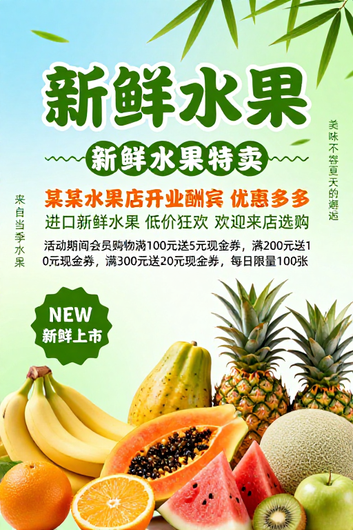 清新自然风·新鲜水果促销海报