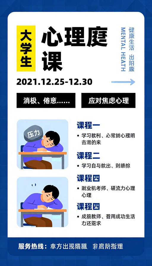 大学生心理健康课程宣传:现代简约设计海报