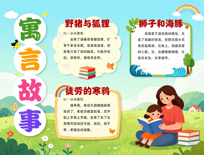 童趣寓言绘本:清新插画风格的故事分享海报