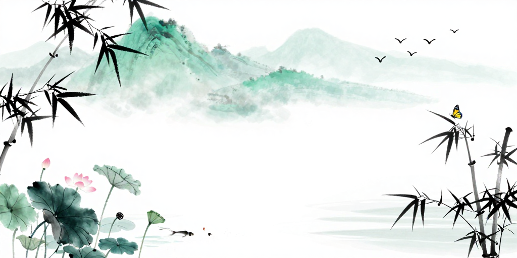 淡雅水墨山水意境,文人画风格背景