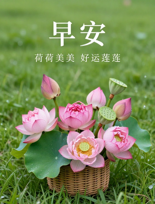 荷香晨韵：篮中满莲送你好运早安祝福