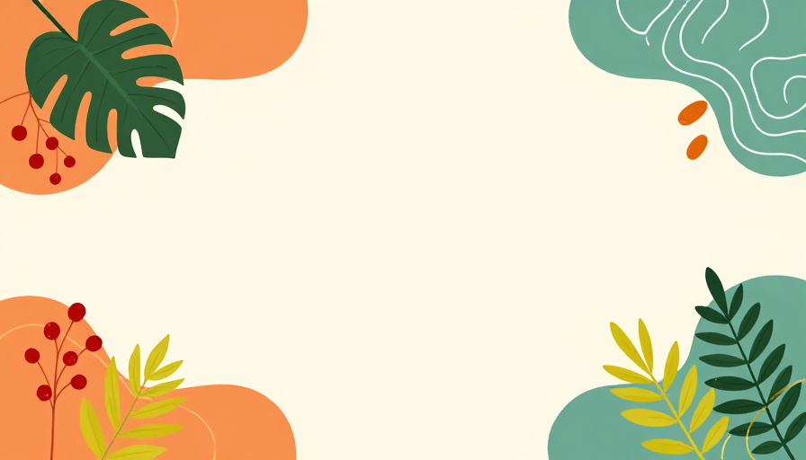 极简热带植物插画背景：奶油留白与有机色块交织