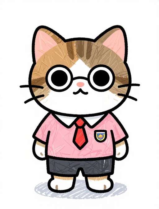 呆萌猫穿粉校服：拉尔夫斯蒂德曼式诙谐手绘插画
