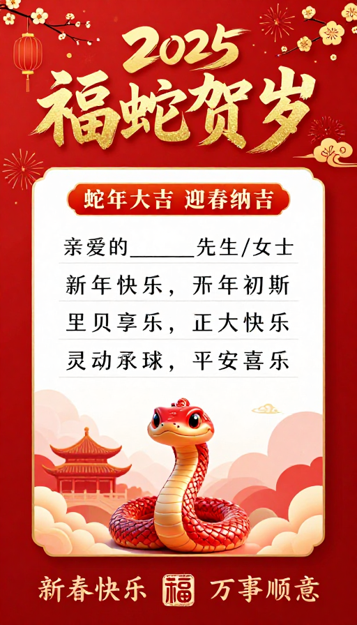 福蛇贺岁：高饱和红金中国风2025新年海报