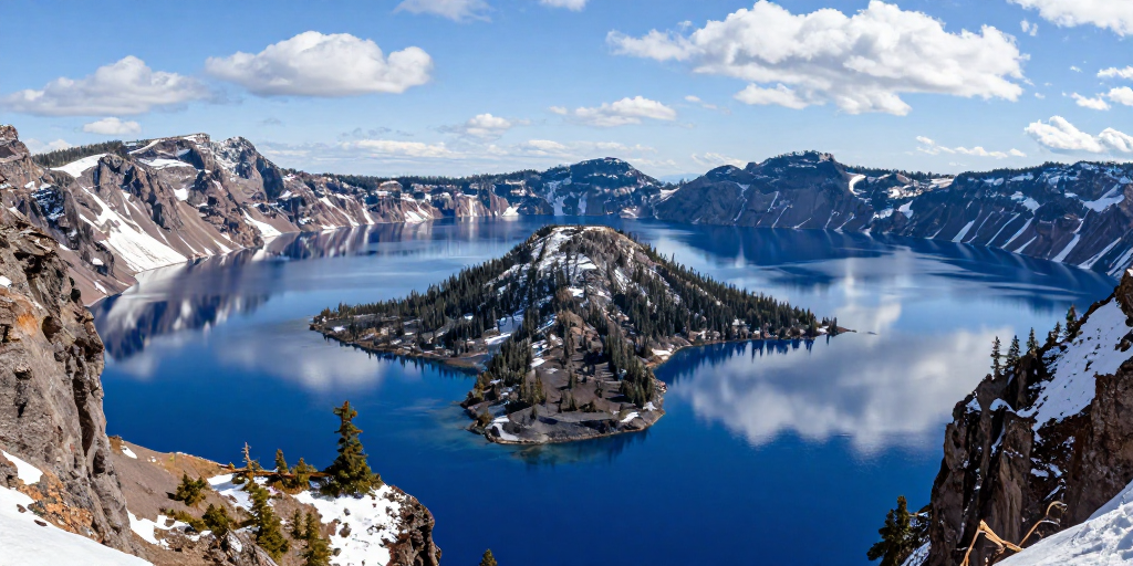 雪山环抱的火山口湖全景:冷峻自然之美