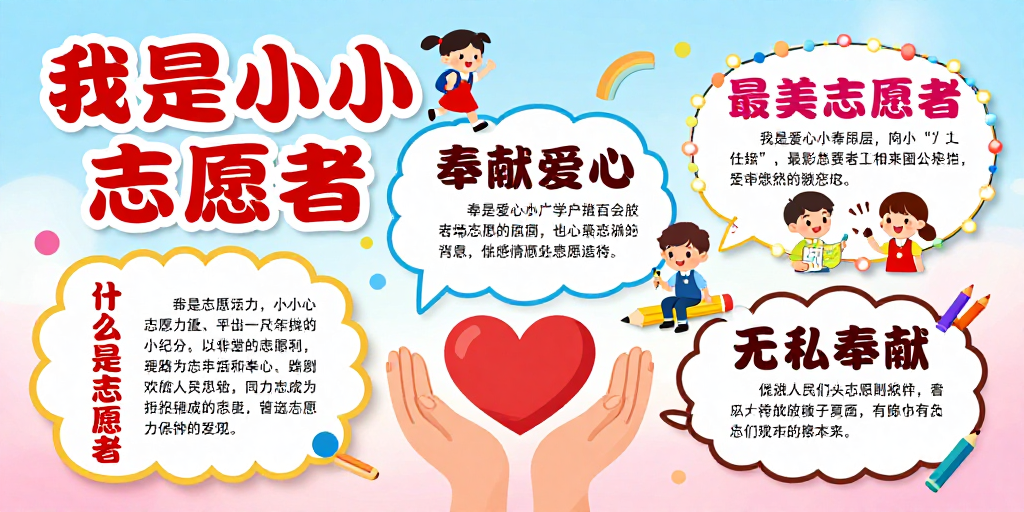童趣手绘儿童志愿者海报：传递爱与希望