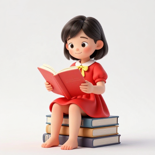 3D亚洲女孩捧书微笑学习场景