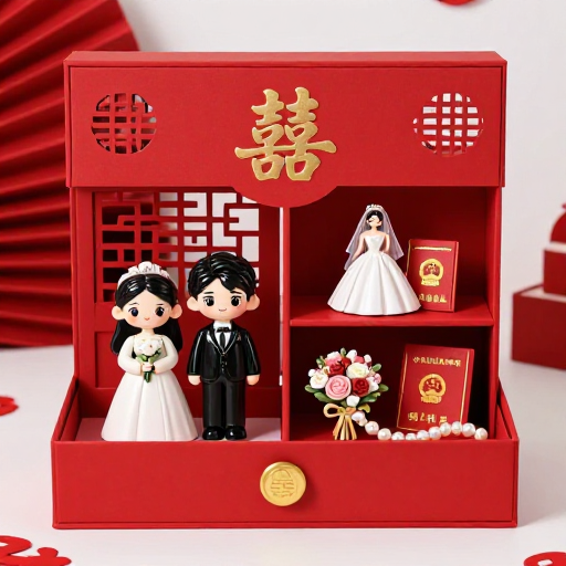 新中式朱红婚庆盲盒礼盒设计图