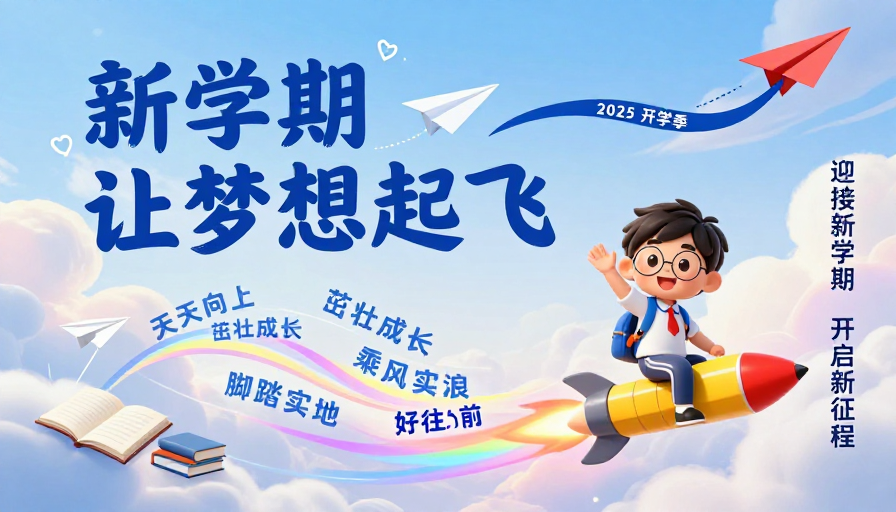 开学季童趣海报：梦想起飞 茁壮成长
