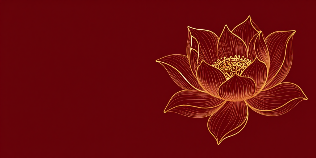 禅意莲花:深酒红背景装饰艺术线描