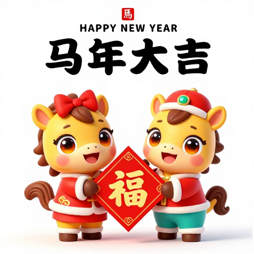 喜庆卡通小马托福字贺年新岁