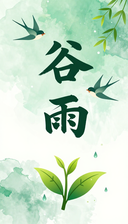 水墨燕子与嫩芽：谷雨时节诗意画卷