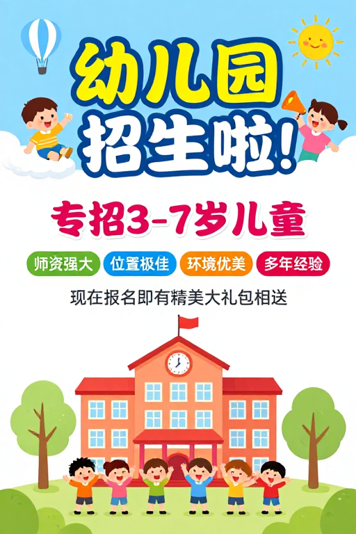 童趣蓝白设计 活力幼儿园招生海报