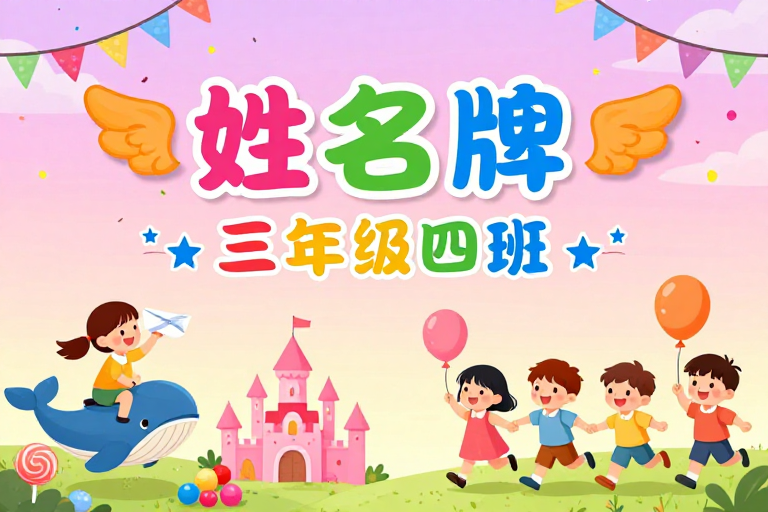 梦幻童话风儿童班级姓名牌海报