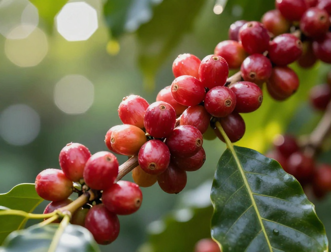 鲜红成熟咖啡果实高清逆光摄影 | 自然质感与光影艺术