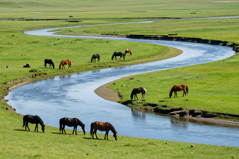 翠绿草原骏马群像：自然生态高清摄影