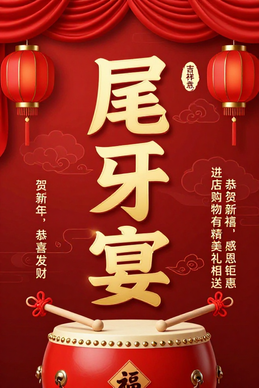 红金中国风新年尾牙宴宣传海报