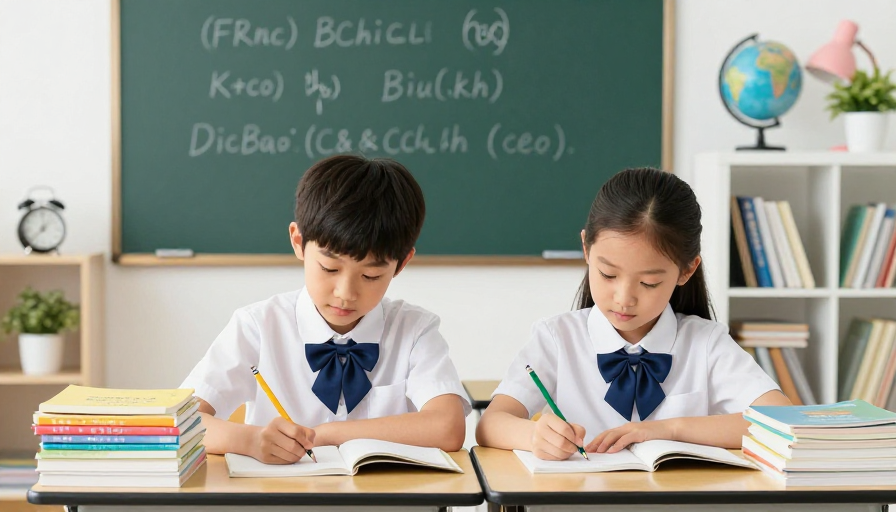专注学习的校服学生：温暖光影下的课堂实景