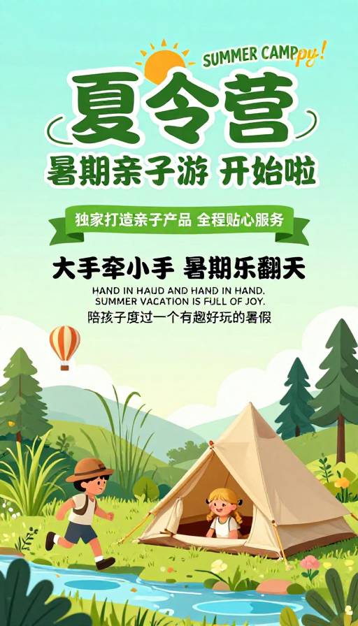 夏日亲子趣·清凉夏令营宣传海报