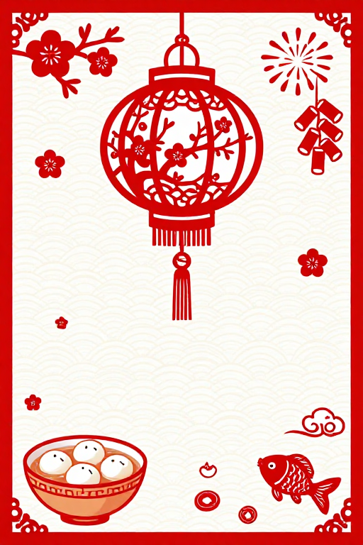 传统剪纸红白配色宫廷灯笼插画