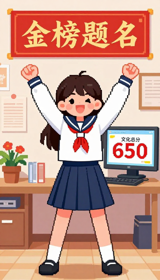 像素风升学喜悦:少女喜报冲刺梦想