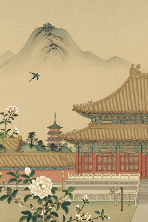 汉宫户外花鸟图：细腻光影展现传统工笔之美