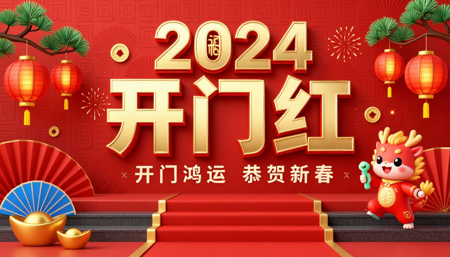 2024中国风新年海报:红金喜庆开门红