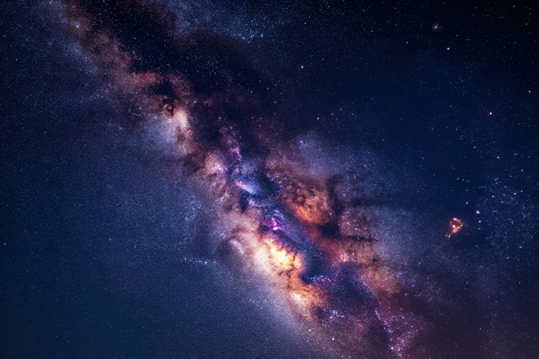 璀璨银河：紫橙星尘交织的深邃宇宙夜景