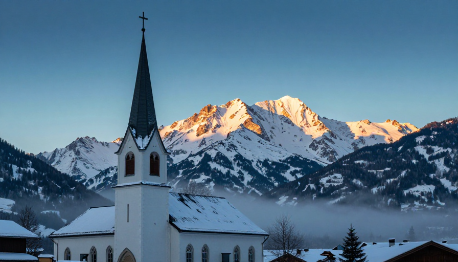 晨曦雪景：雪山教堂的静谧之美
