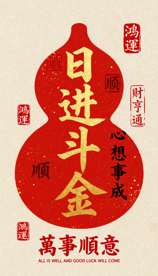 国潮风吉祥图文·日进斗金与万事顺意书法设计