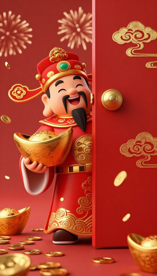 超真实财神迎祥：柔光金元宝与新年庆典