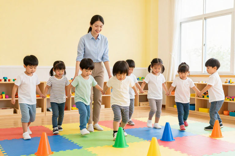 温馨早教活动:教师带领幼儿趣味障碍跑