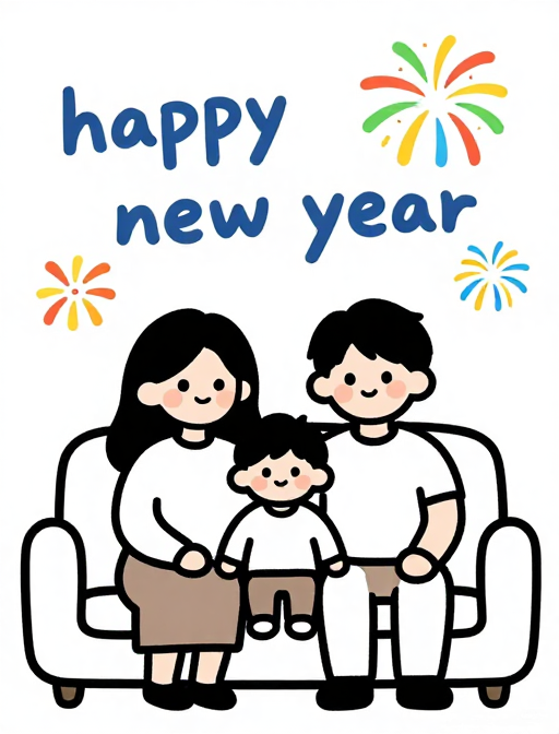 2025新年全家福：温馨家庭简笔画庆祝时刻