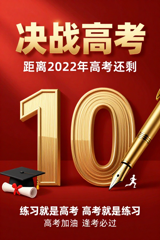 高考倒计时红金海报：决战2022激励宣言