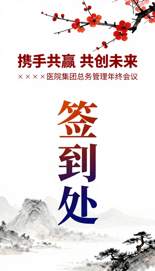 水墨红梅映衬,携手共赢共创未来