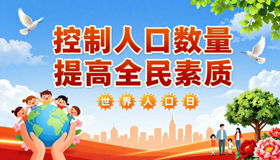 世界人口日公益海报：控制人口提升素质