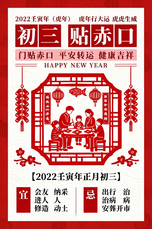 红白剪纸中国新年海报