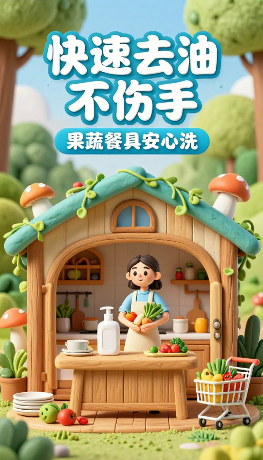 卡通清新田园风：快速去油洗洁精安心使用