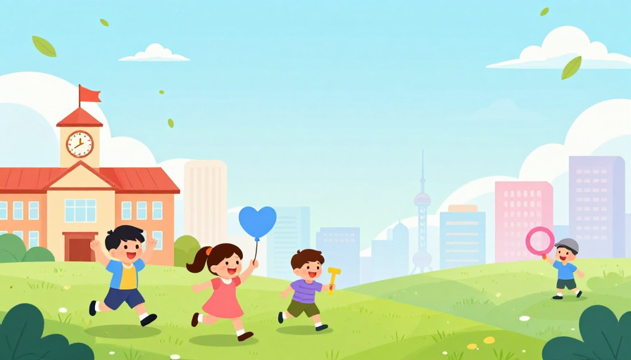 童趣缤纷夏日校园：扁平插画儿童节背景图