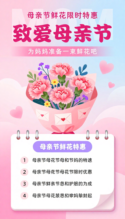 温馨母亲节鲜花插画海报:限时特惠为妈妈献礼