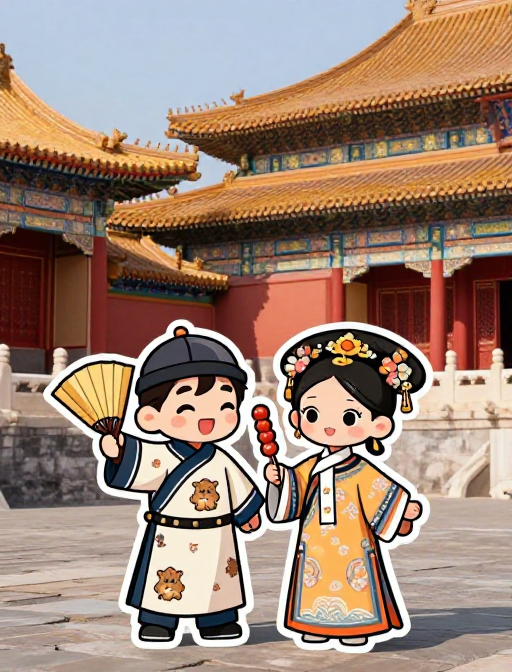 故宫邂逅萌趣：红墙下的卡通情侣