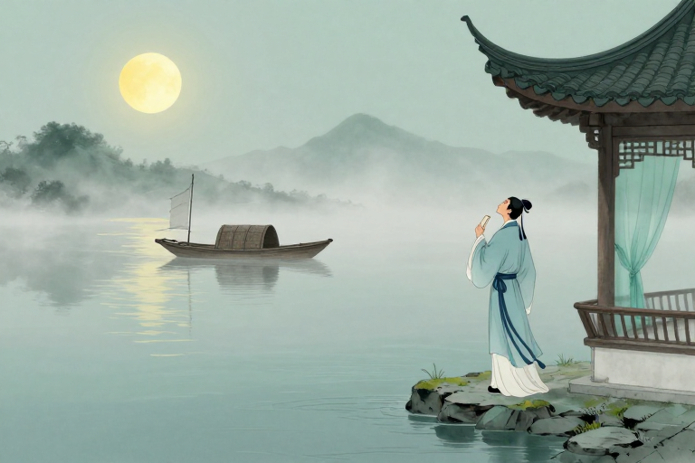 月照青霜:古风文士舟影