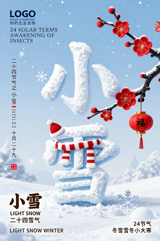 清新雅致小雪节气海报：传统与现代的冬日美学融合