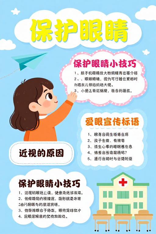 童趣守护光明:儿童护眼宣传卡通海报