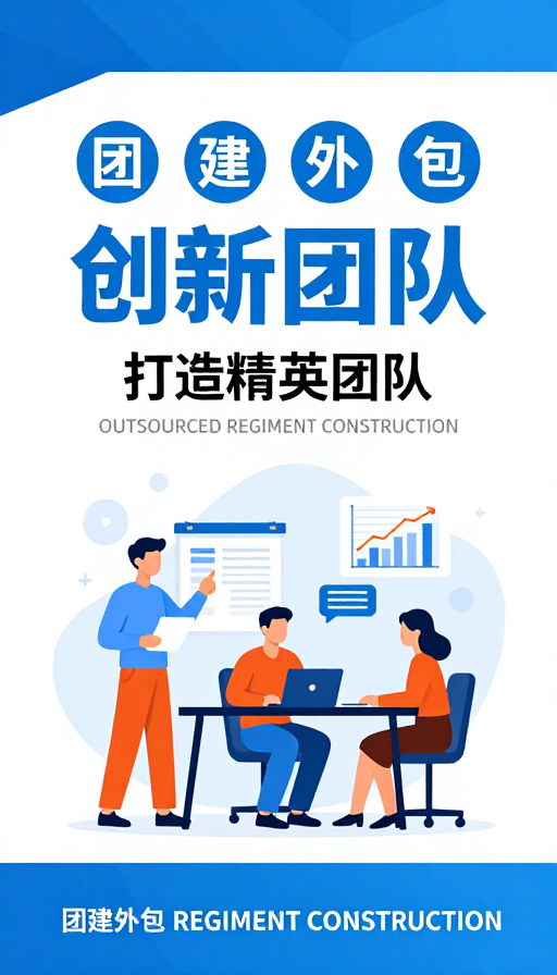 扁平化插画企业培训海报:创新团队与外包建设