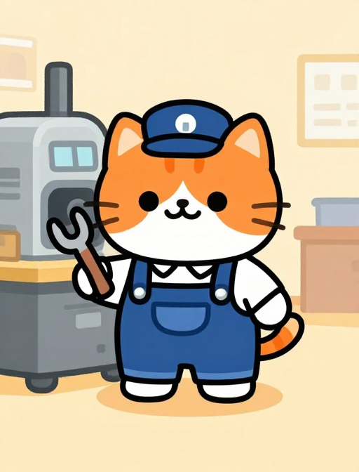 橘猫机械师：工厂车间的可爱卡通形象