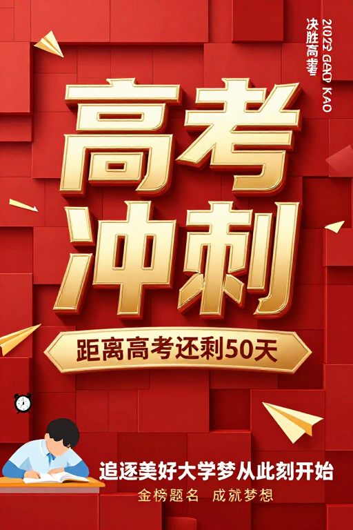 高考冲刺倒计时：金色立体设计海报