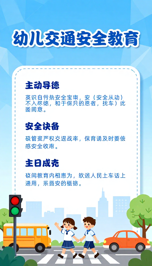幼儿交通安全教育:清新卡通风格宣传海报